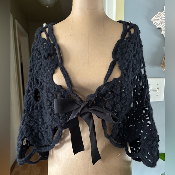 Y2K Crotchet Lambs Wool Rabit Hair Cape Cardigan M/L - Picture 8 of 13